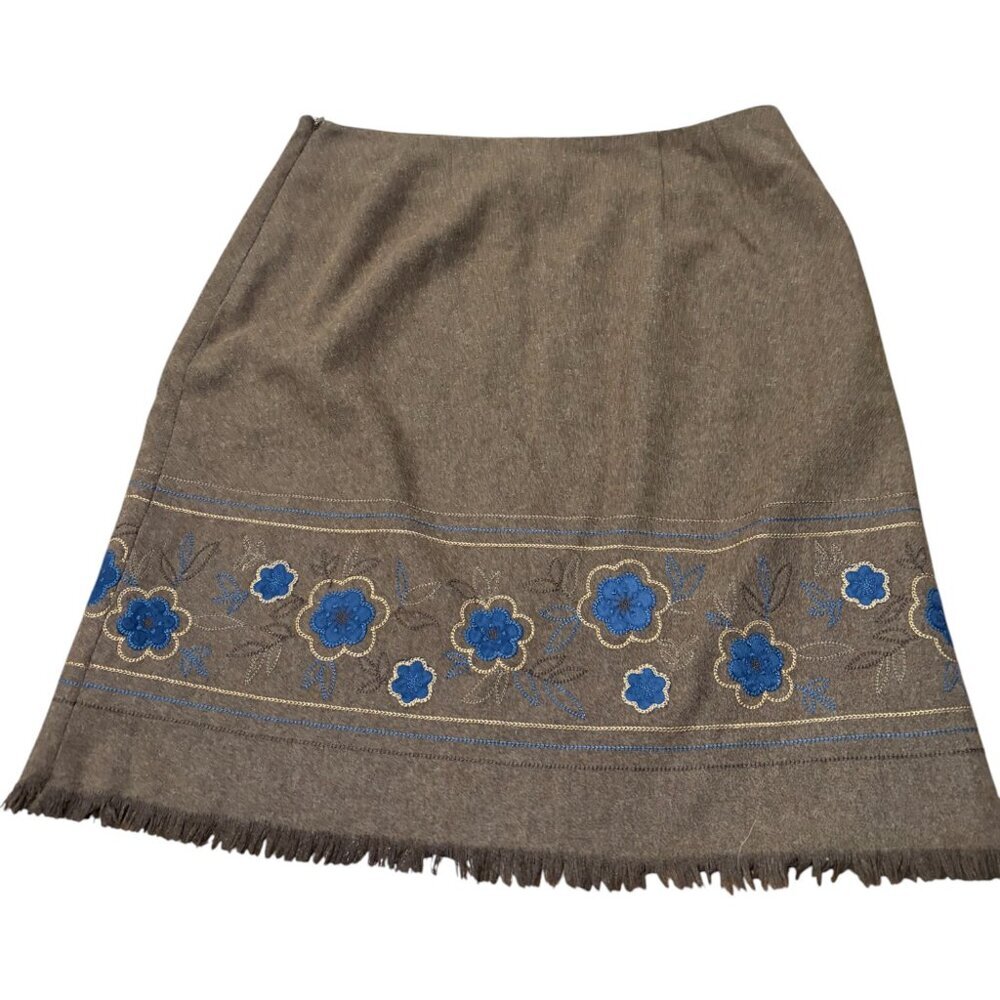 Vintage Dressbarn Wool Blend Floral Embroidery Embellished Mini Skirt Size 8